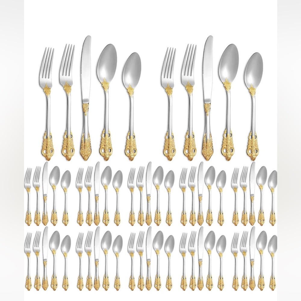 40PCS Fine Stainless Steel Silverware 18/10 Steel Set Kitchen Cutlery Set For 8